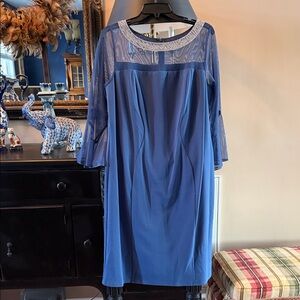 Alex Evenings Sapphire Sheer Sleeve Dress